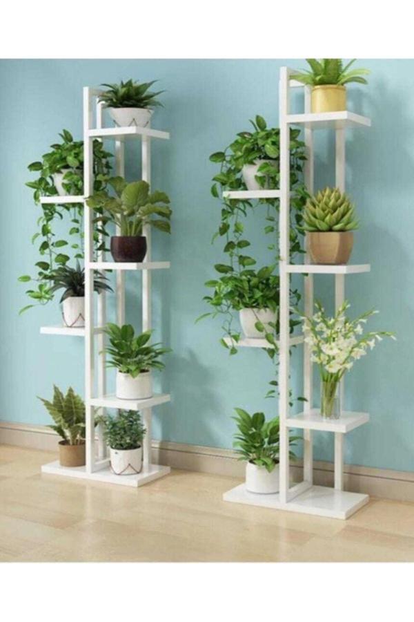 Adm , Çiçeklik, 6 Bölmeli Raf, Metal Çerçeveli Dikey Beyaz, Saksılık,kitaplık,6003472481 - Image 1