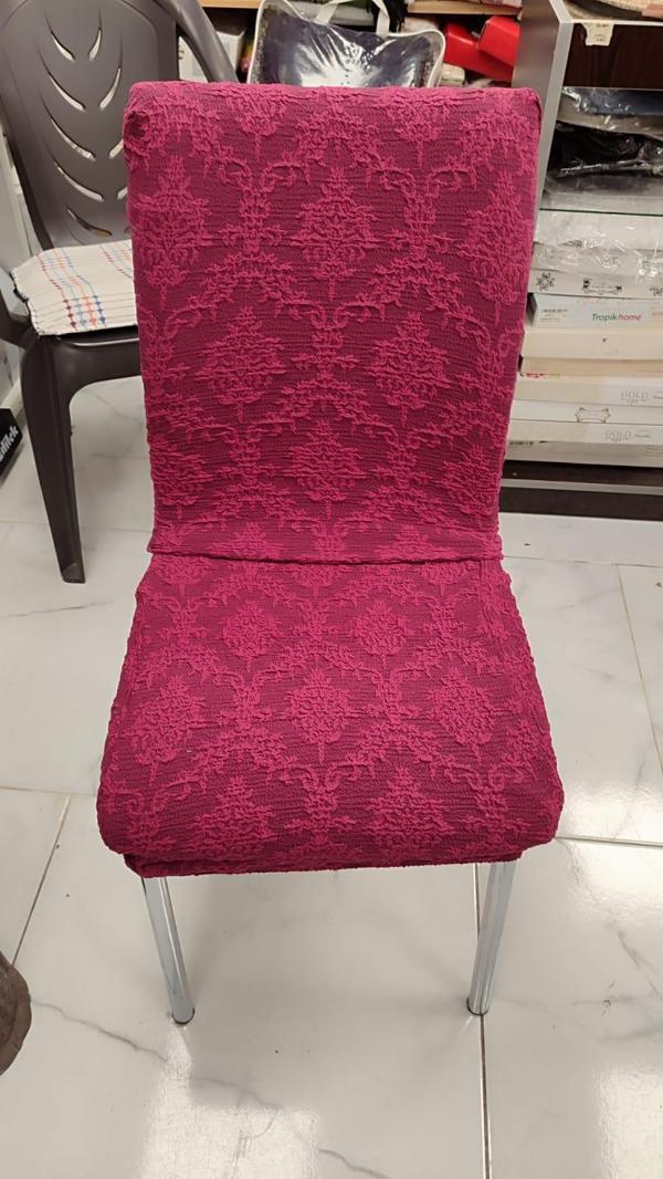 MANDAŞ 6LI SET Jakarlı Lastikli Eteksiz Sandalye Kılıfı-Şal Desen Mürdüm - Image 1