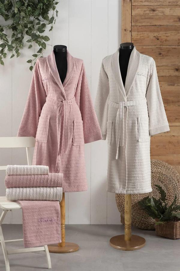 Pierre Cardin 6 Parça Jakarlı Aile Bornoz Seti-Wave Soft G.Kurusu Krem - Image 1