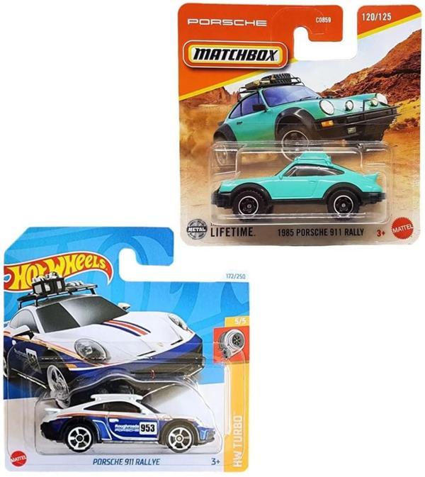 2 Araç Set - Hot Wheels Porsche 911 Rallye & Matchbox1985 Porsche 911 Rally (1/64) Mavi - Image 1