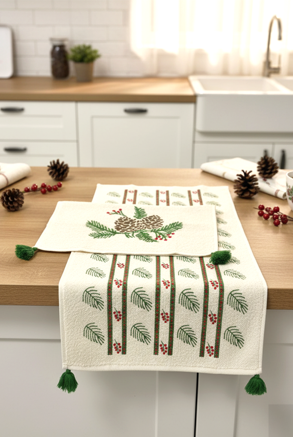 Gravi Püsküllü 2'li Havlu Seti Yeşil 30x50 - Image 1