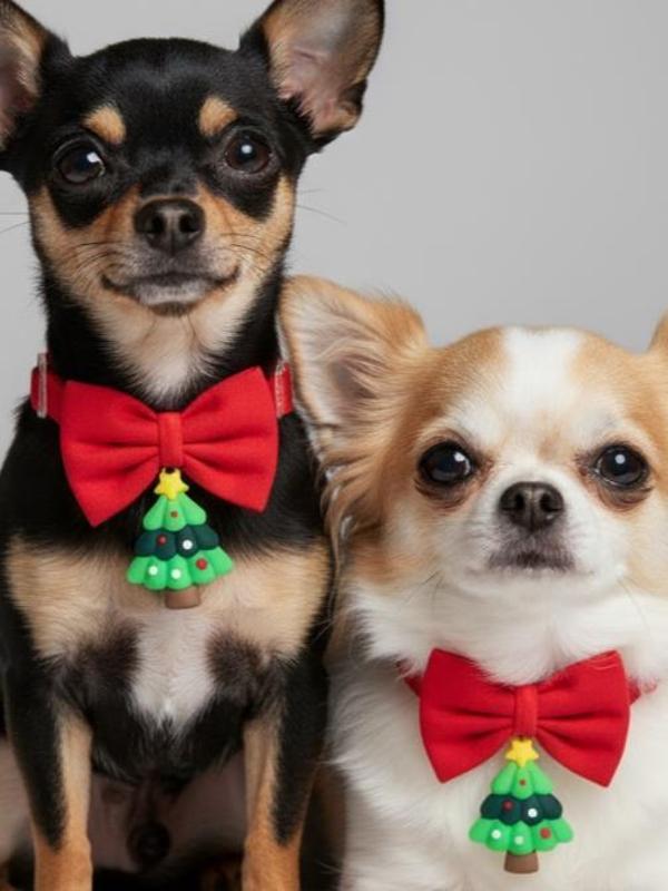 Christmas Tree Yılbaşı Köpek Papyon Tasması | Kırmızı Fiyonk Boyun Aksesuarı | Noel Temalı Köpek Süsü - Image 1
