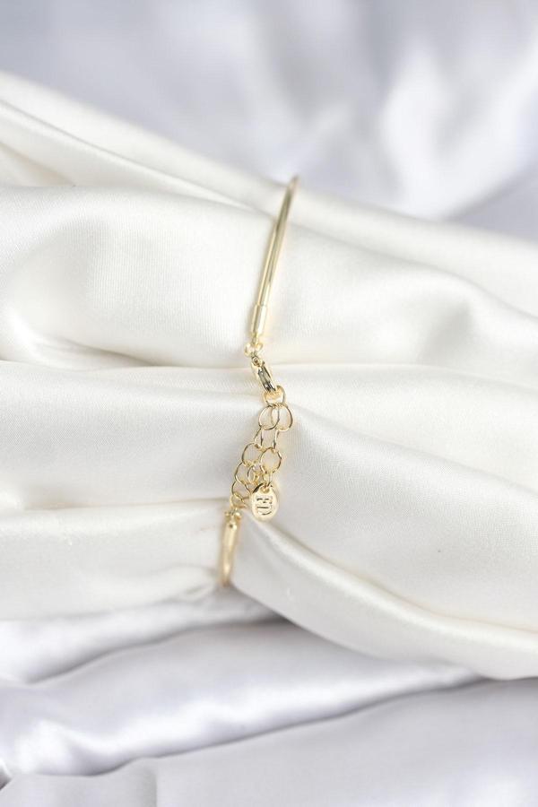 Zarif Bilekler için Golden Pembe Zirkonlu Kalp Stil Kadın Bileklik - Image 1