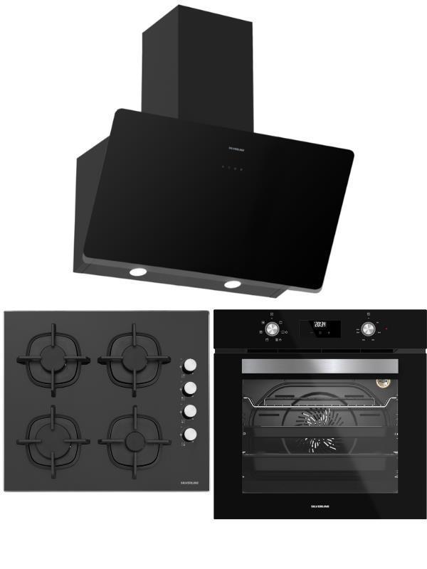Silverline Siyah Ankastre Set (CS5700C6B01 Ocak/S2-BO6502B02 Fırın/3457 Soho Davlumbaz) - Image 1
