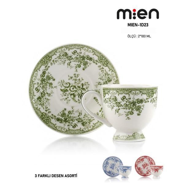 MİEN 2’li Porselen Kahve Fincan Takımı – 100 ml (3 Farklı Renk Seçeneği) - Image 1
