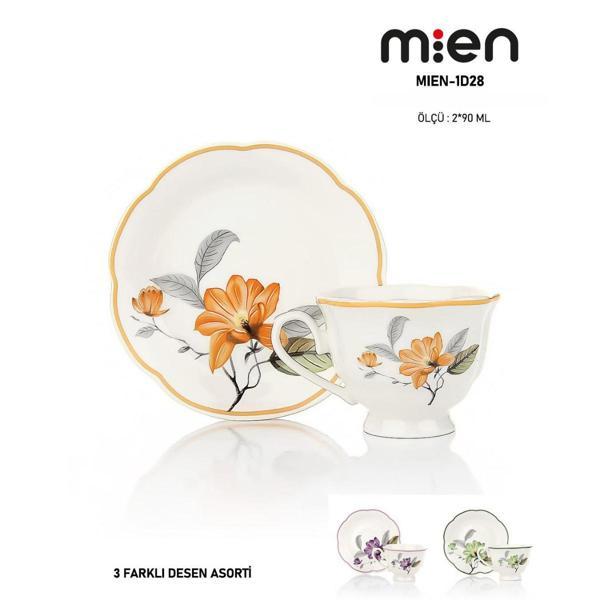 MİEN 2’li Porselen Kahve Fincan Takımı – 90 ml (3 Farklı Renk Seçeneği) - Image 1
