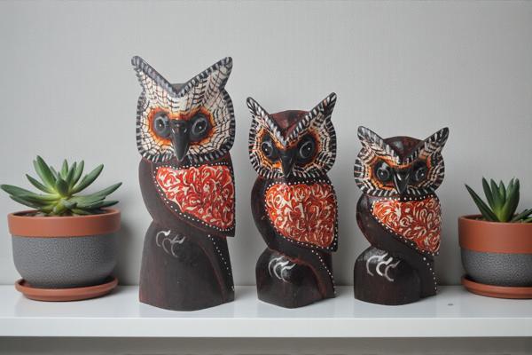 El Yapımı Doğal Ahşap 3lü Baykuş Heykel Biblo Seti Yeni Yıl Ev Ofis Hediyesi Raf Vitrin Bahçe Süsü 2 - Image 1