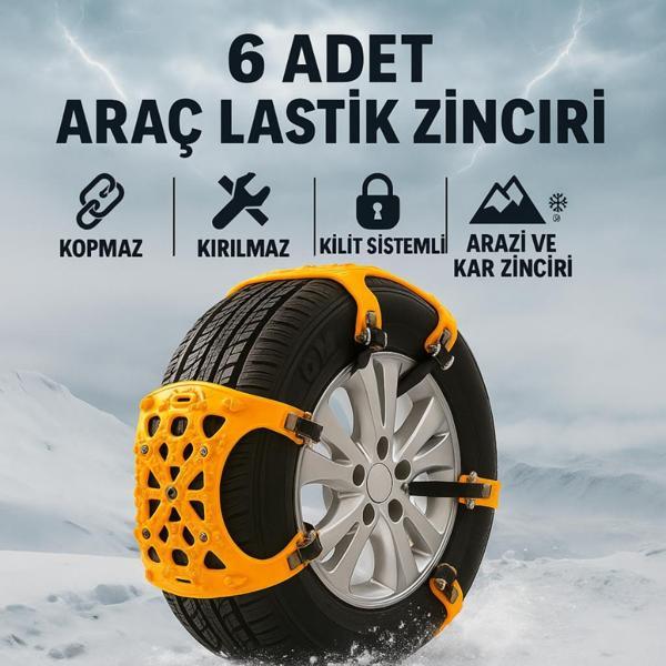 Coofbe Tüm Araçlara Uyumlu Güvenlik Kilitli 6 Adet Araç Lastik Kar Zinciri Araç Oto Lastik Kar Anripatinaj Aparatı - Image 1