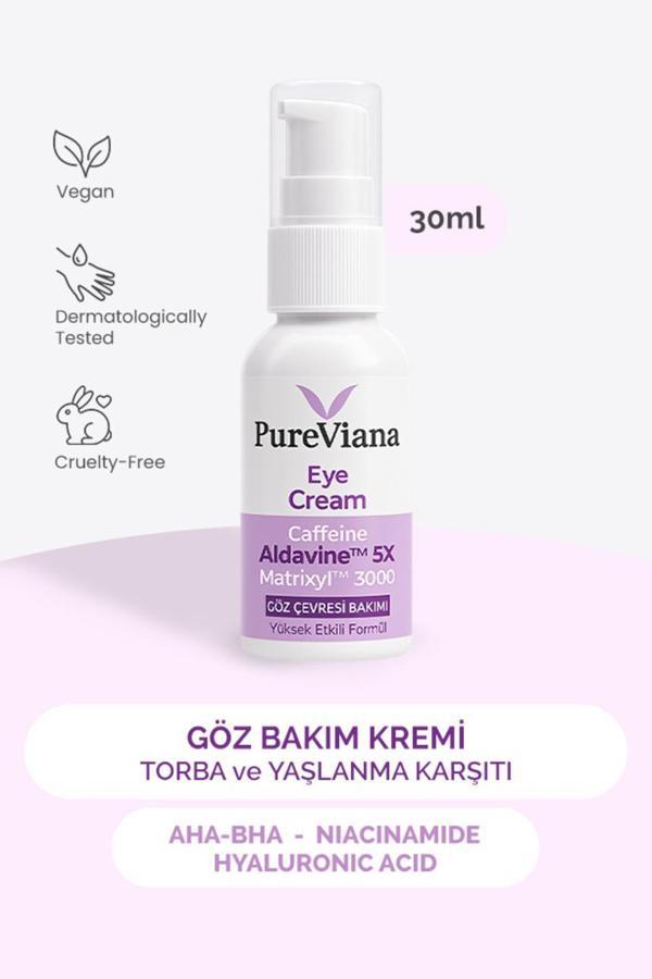 PureViana Göz Kremi 30ML – Kafein + Peptit + Hyaluronik Asit – Morluk, Göz Altı Torbası ve Kırışıklık Karşıtı - Image 1