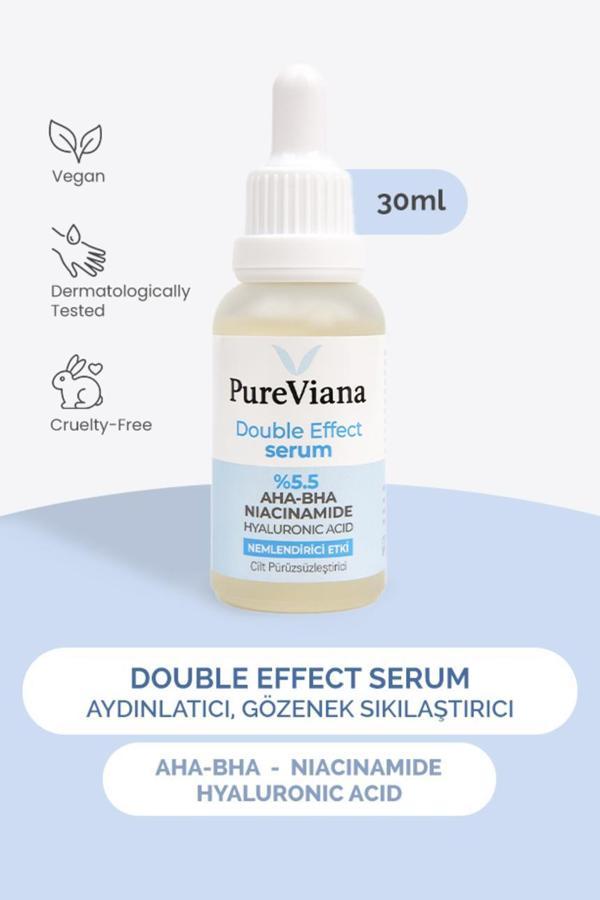 PureViana Double Effect Serum 30ML – AHA-BHA + Niacinamide + Hyaluronik Asit – Aydınlatıcı, Gözenek Sıkılaştırıcı, Ton Eşitleyici - Image 1