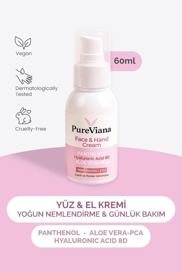 PureViana Yüz & El Kremi 60ML – Hyaluronik Asit 8d + Aloe Vera + Cica + Shea – Nemlendirici, Bariyer Onarıcı - Image 1