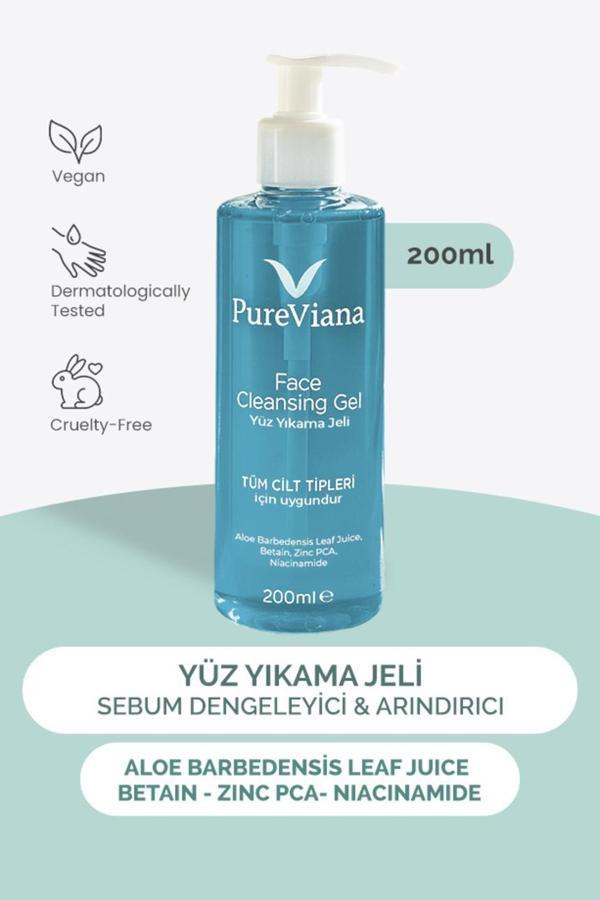 PureViana Yüz Temizleme Jeli 200ML – Aloe Vera + Niacinamide + Bha – Siyah Nokta & Akne Karşıtı, Gözenek Temizleyici, Sebum Dengeleyici - Image 1