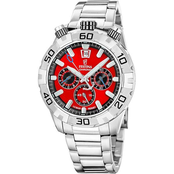 Festina F20743/5 Quartz Chrono Çelik Gri Kırmızı Kadran 10 ATM 45 mm Erkek Kol Saati - Image 1