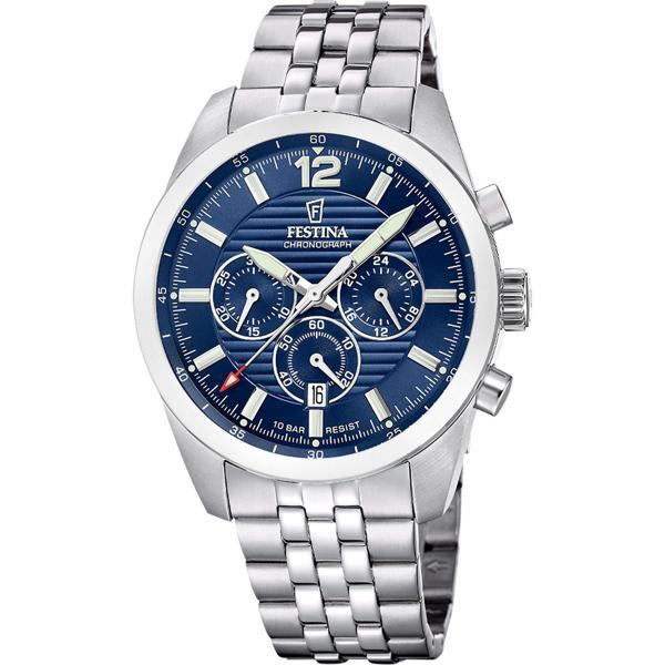 Festina F20742/1 Quartz Çelik Gri Mavi Kadran 10 ATM 44 mm Erkek Kol Saati - Image 1