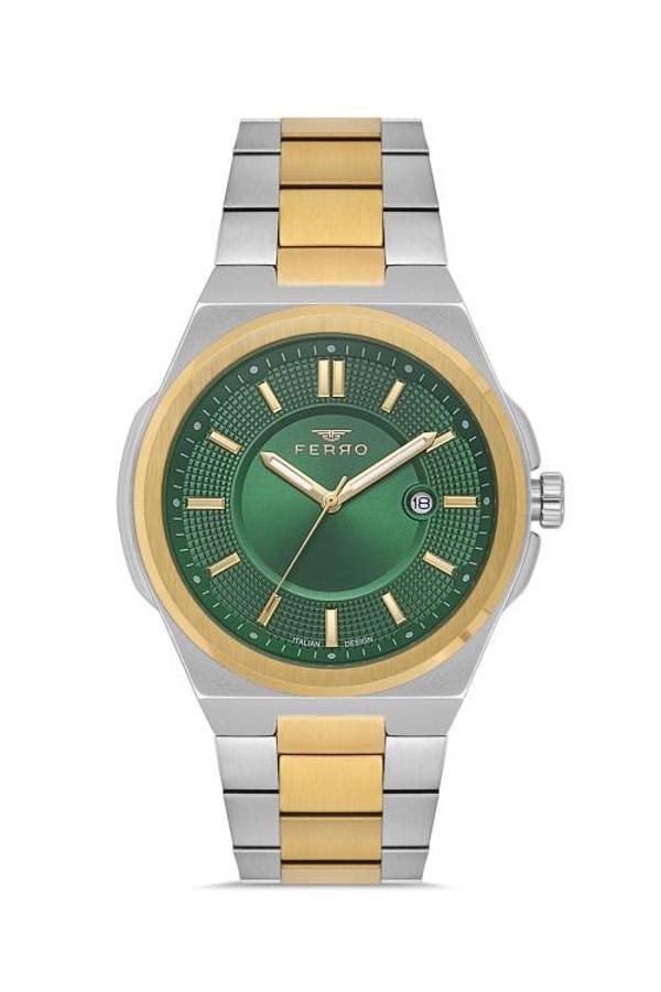 Ferro F11500AWT-D6 Quartz Çelik Altın/Gri Yeşil Kadran 43 mm Erkek Kol Saati - Image 1
