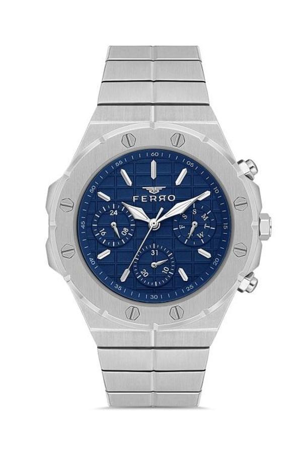 Ferro Quartz Çelik Gri Lacivert Kadran 42 mm Fonksiyonları Aktif Erkek Kol Saati - Image 1
