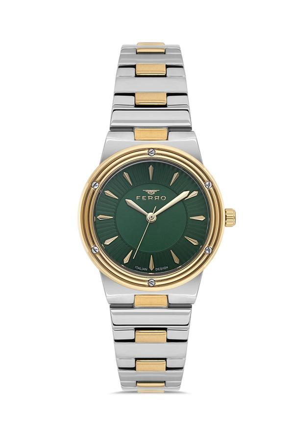Ferro FL21586AWT-D6 Quartz Çelik Altın/Gri Yeşil Kadran 31 mm Kadın Kol Saati - Image 1