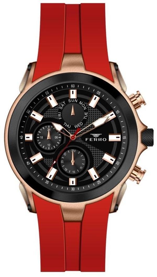 Ferro FM31402D-R4 Quartz Silikon Bordo Siyah Kadran 44 mm Erkek Kol Saati - Image 1