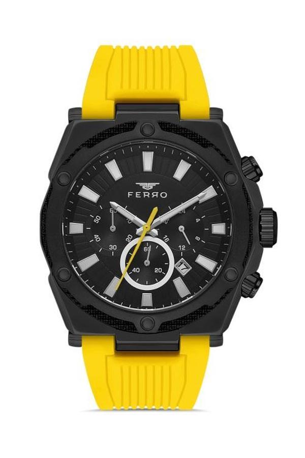 Ferro FM31396D-ZN Quartz Silikon Sarı Siyah Kadran 45 mm Erkek Kol Saati - Image 1