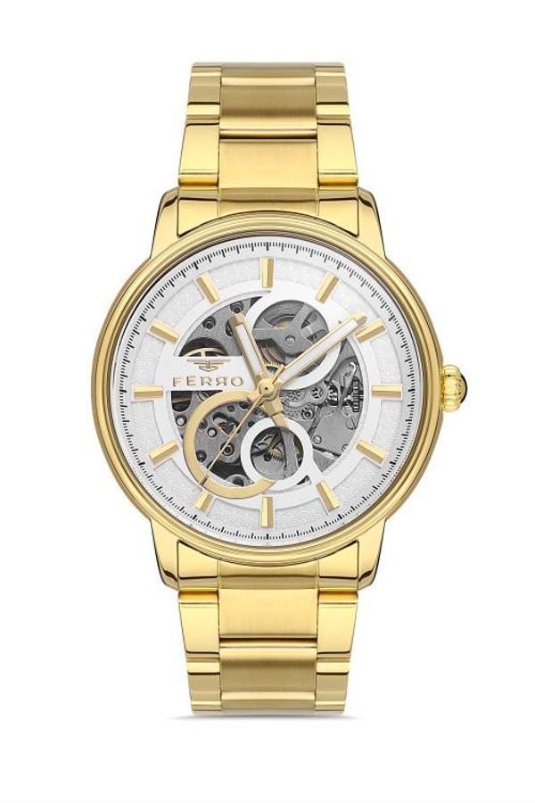 Ferro F31399A-B Otomatik Çelik Altın Rengi 44 mm Erkek Kol Saati - Image 1