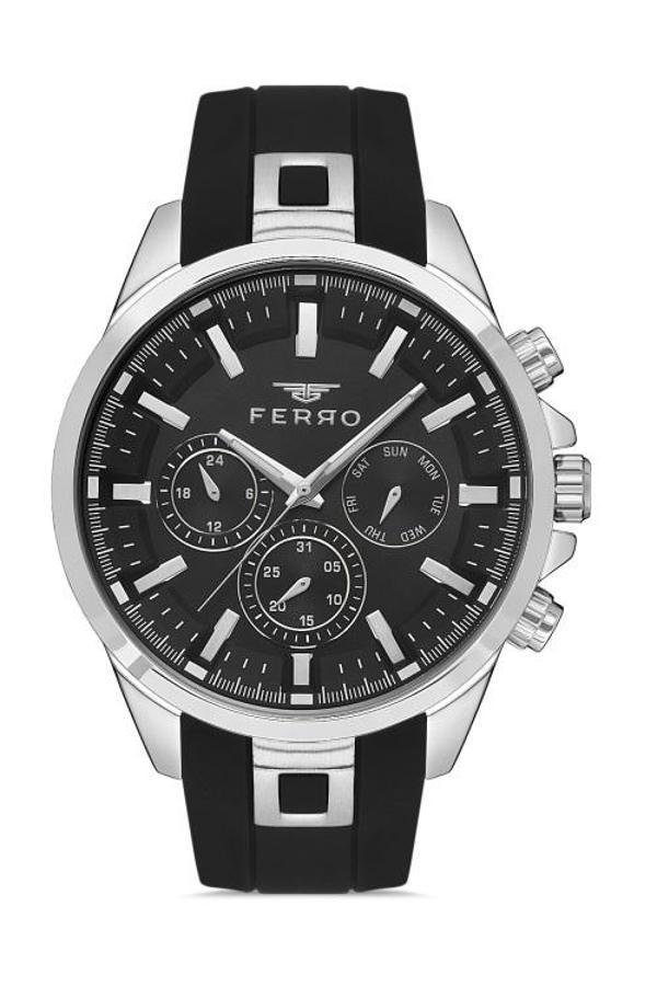 Ferro FM11379DWT-J Quartz Çelik Silikon Siyah 46 mm Erkek Kol Saati - Image 1