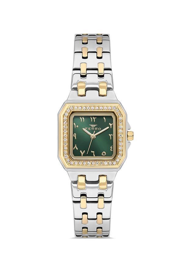 Ferro FL21609AWT-D6 Quartz Çelik Altın/Gri Yeşil Kadran 25 mm Kadın Kol Saati - Image 1
