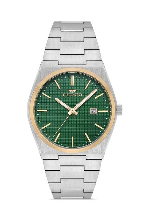 Ferro Quartz Çelik Gri Yeşil Kadran 3 ATM 40 mm Erkek Kol Saati - Image 1