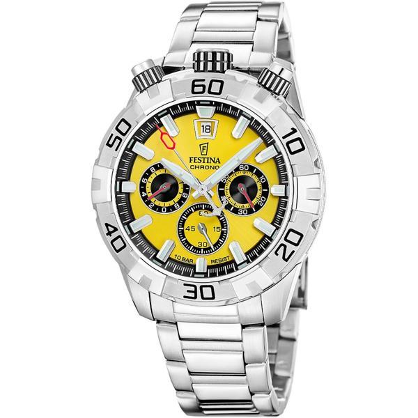 Festina F20743/4 Quartz Chrono Çelik Gri Sarı Kadran 10 ATM 45 mm Erkek Kol Saati - Image 1