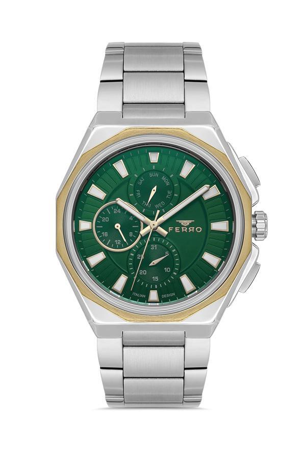 Ferro FM11590AWT-D6 Quartz Çelik Gri Yeşil Kadran 44 mm Erkek Kol Saati - Image 1