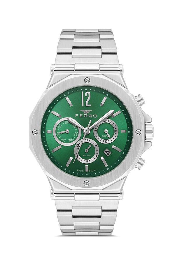Ferro FM43020A-A6 Quartz Çelik Gri Yeşil Kadran 43 mm Erkek Kol Saati - Image 1