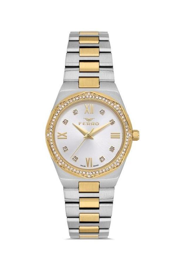 Ferro FL21518AWT-D Quartz Çelik Altın/Gri 30 mm Kadın Kol Saati - Image 1