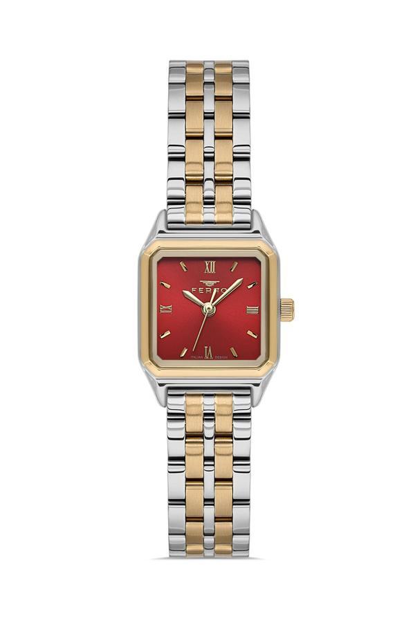 Ferro FL40148A-D8 Quartz Çelik Gri Kırmızı Kadran 21 mm Kadın Kol Saati - Image 1