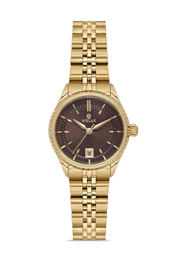 Wel 2511-5 Kadın Kol Saati – Çelik Kasa & Kordon, Takvimli, Gold Renk, 3 ATM Suya Dayanıklı - Image 1