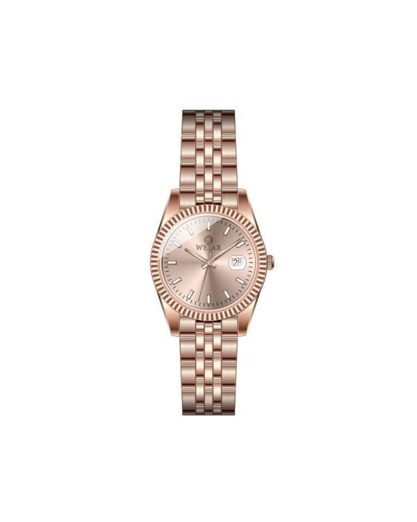 WEL6634-5 Rose Gold Kasa ve Kordon Paslanmaz Çelik Kadın Kol Saati - Image 1