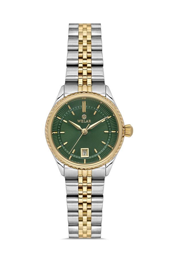 Wel 2511-3 Kadın Kol Saati – Çelik Kasa & Kordon, Takvimli, Gümüş Gold Renk, Su Geçirmez - Image 1