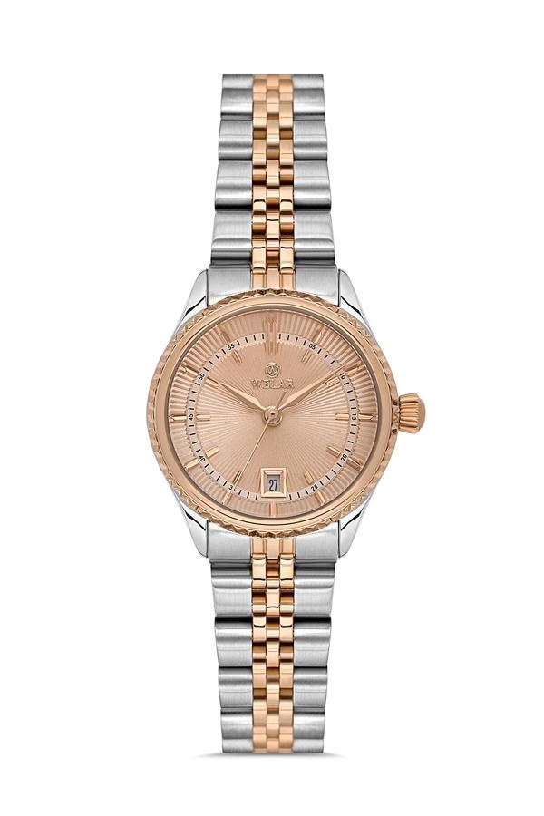 Wel 2511-7 Kadın Kol Saati – Çelik Kasa & Kordon, Takvimli, Gümüş Rose Renk, Su Geçirmez - Image 1