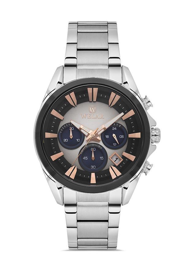 Wel2510-5 Erkek Kol Saati Kronometreli, Çelik Kasa Kordon, Su Geçirmez, Silver Renk - Image 1