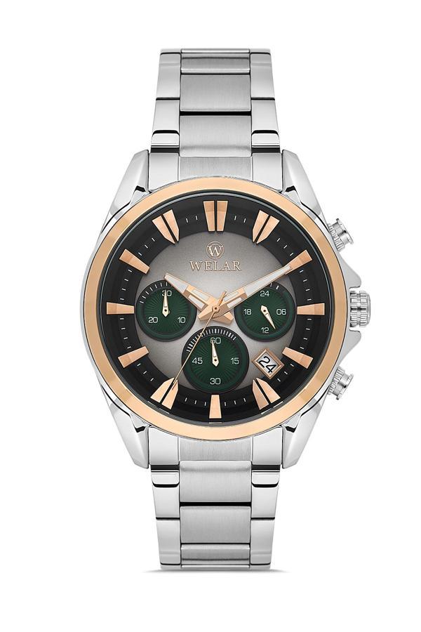 Wel2510-7 Erkek Kol Saati Kronometreli, Çelik Kasa Kordon, Su Geçirmez, Silver Gold Renk - Image 1