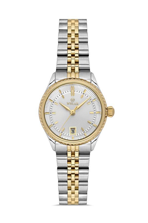 Wel 2511-2 Kadın Kol Saati – Çelik Kasa & Kordon, Takvimli, Gümüş Gold Renk,Su Geçirmez - Image 1