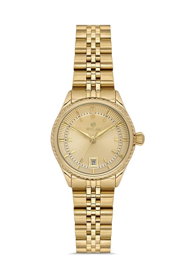 Wel 2511-4 Kadın Kol Saati – Çelik Kasa & Kordon, Takvimli, Gold Renk, 3 ATM Suya Dayanıklı - Image 1