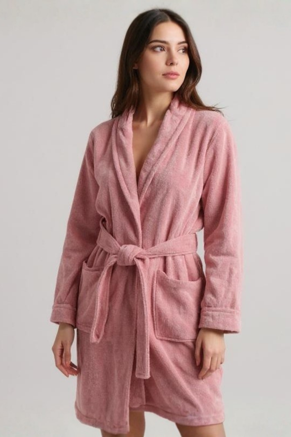 %100 Pamuk Gül Kurusu Bornoz - Şalyaka Otel Bornozu, Spa Için Ideal, Günlük Kullanıma Uygun - Image 1