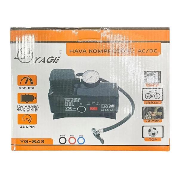 220 Volt-12 Volt 250 Psi Kompresör Lastik Hava Şişirme Oto Pompası Fişli Ve Çakmaklı Yage-843 (5365) - Image 1