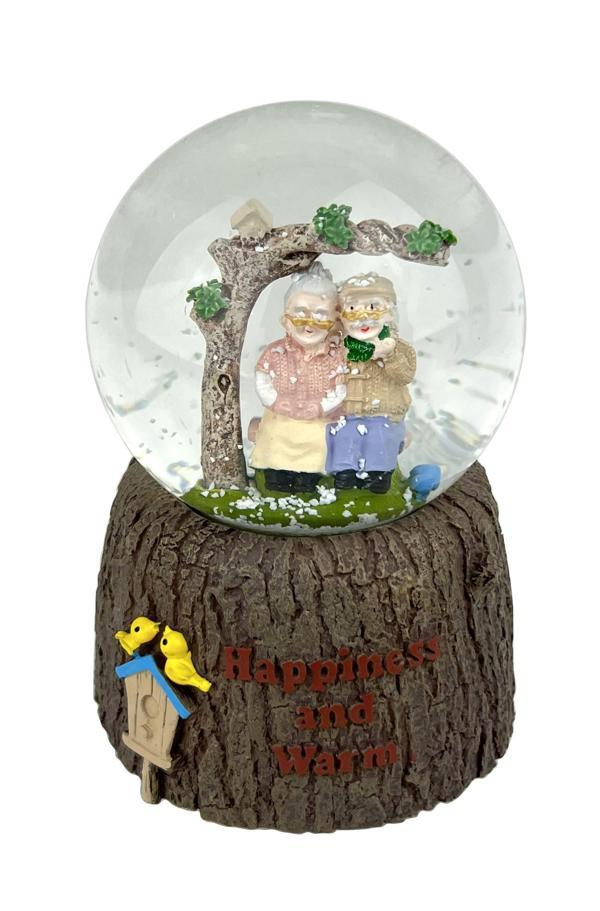 Happiness And Warm - Sevimli İhtiyar Çift Işıklı ve Müzikli Kar Küresi - Image 1