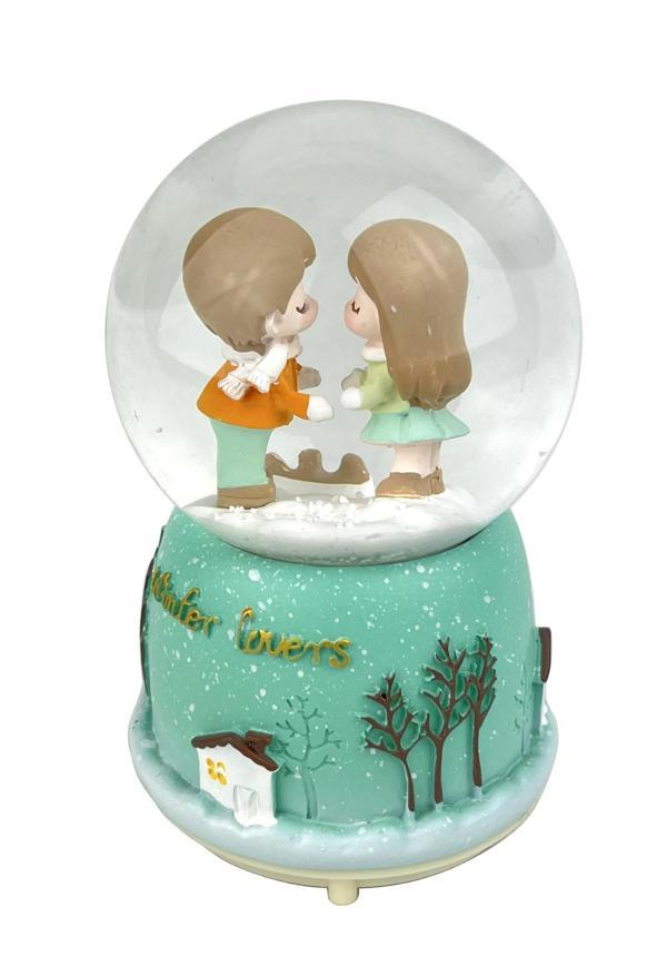 Winter Lovers - Kış Aşıkları Işıklı ve Müzikli Kar Küresi Yeşil - Image 1