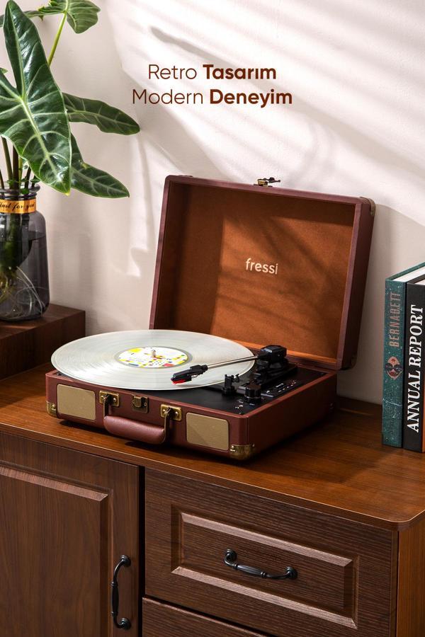 Fressi Dahili Hoparlörlü Pikap Müzik Kutusu Usb+Rca+Bluetooth Fr-P101 Zenitte - Image 1