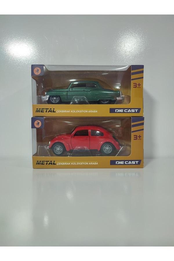 Boratila Toys 12 Cm Çek Bırak Kırmızı  Vosvos Ve Yeşil Chevrolet 2 Li Set - Image 1