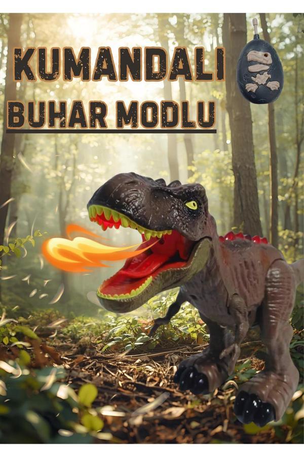 Boratila Toys 2.4 Ghz Uzaktan Kumandalı Buhar Çıkartan Yürüyen , Işıklı Sesli Demolu Pilli Dinazor Oyuncak - Image 1