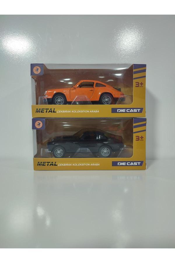 Boratila Toys Nostalji 12 Cm Çek Bırak Turuncu Porsche Ve Siyah Musteng  2 Li Set - Image 1