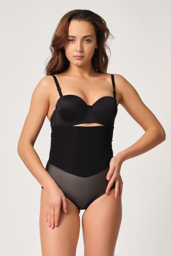 Siyah Mı Emay 2945 Tül Karyokalı Slip Lazer Korse - Image 1