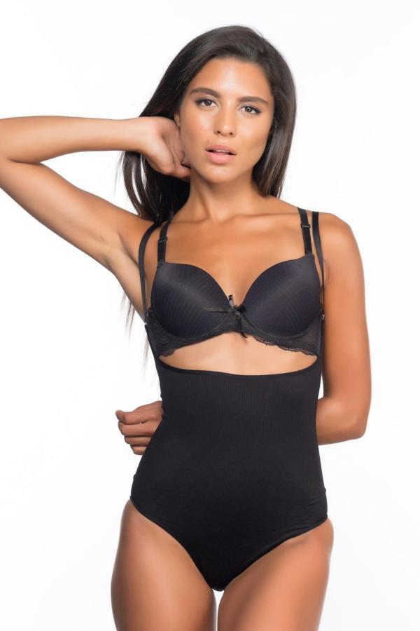 Siyah Mı Emay 2073 Göğüsü Açık Desenli Body Korse - Image 1